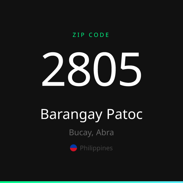 Shareable ZIP code 2805 card for Barangay Patoc, dark theme