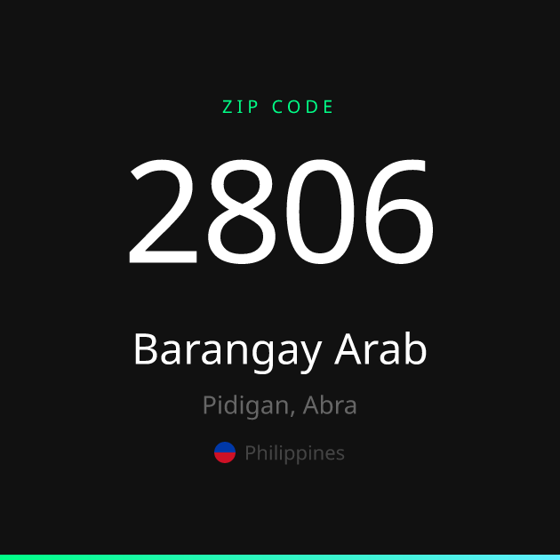 Shareable ZIP code 2806 card for Barangay Arab, dark theme