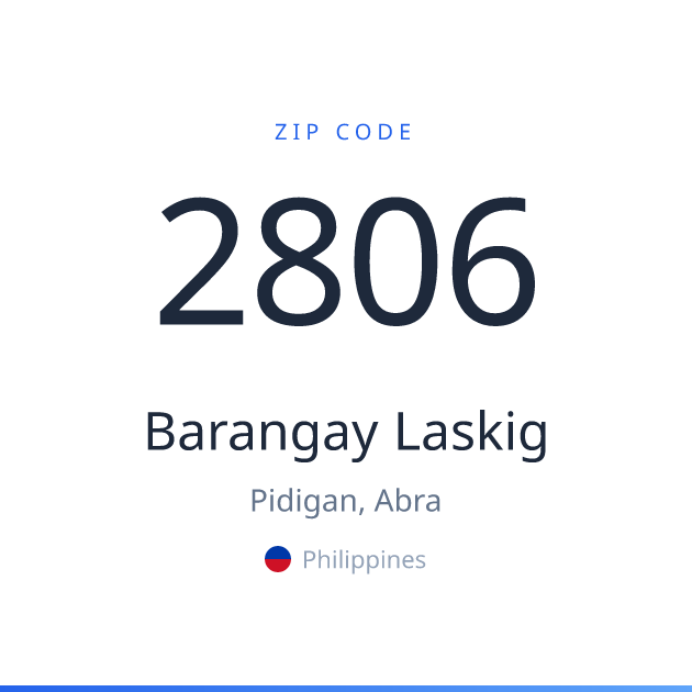 Shareable ZIP code 2806 card for Barangay Laskig, light theme