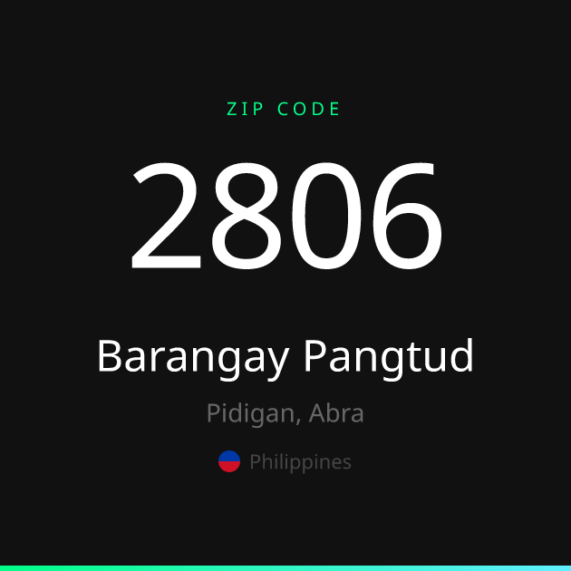 Shareable ZIP code 2806 card for Barangay Pangtud, dark theme