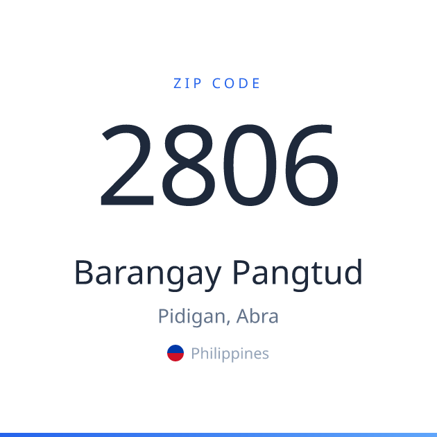 Shareable ZIP code 2806 card for Barangay Pangtud, light theme