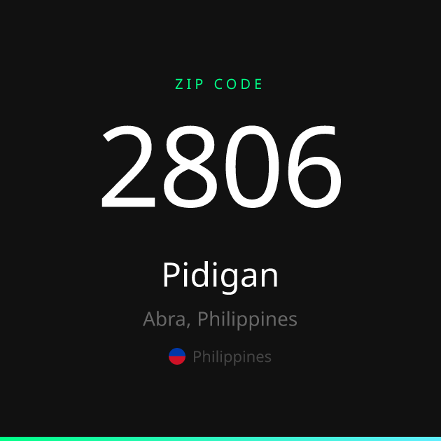 Shareable ZIP code 2806 card for Pidigan, dark theme