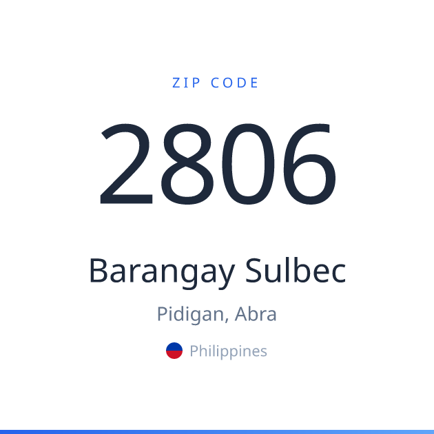 Shareable ZIP code 2806 card for Barangay Sulbec, light theme