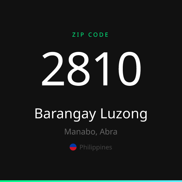 Shareable ZIP code 2810 card for Barangay Luzong, dark theme