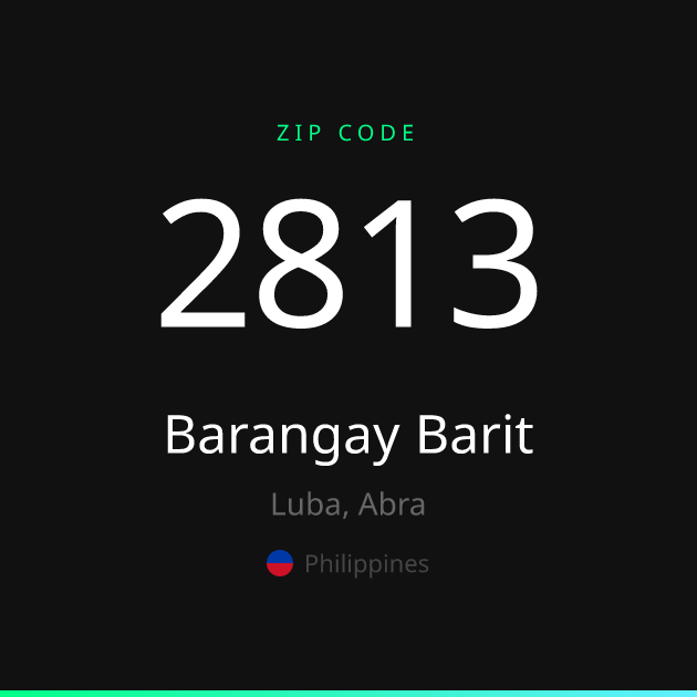 Shareable ZIP code 2813 card for Barangay Barit, dark theme