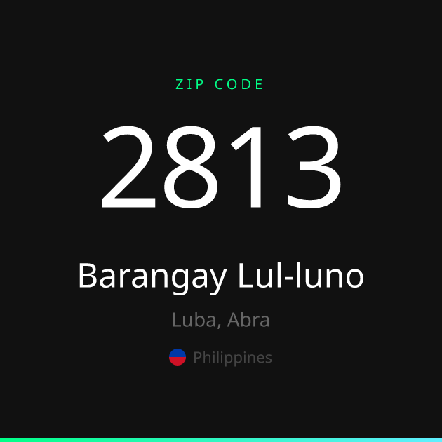 Shareable ZIP code 2813 card for Barangay Lul-luno, dark theme