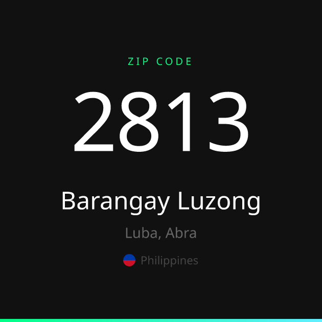 Shareable ZIP code 2813 card for Barangay Luzong, dark theme