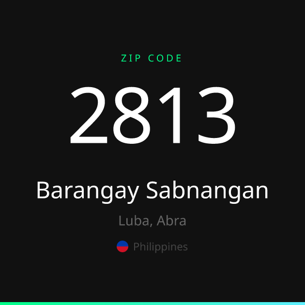 Shareable ZIP code 2813 card for Barangay Sabnangan, dark theme