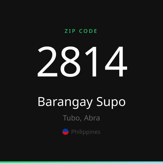 Shareable ZIP code 2814 card for Barangay Supo, dark theme