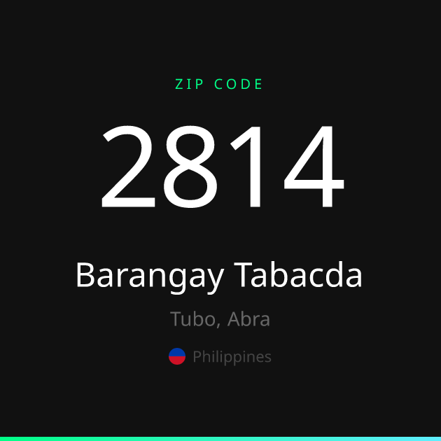 Shareable ZIP code 2814 card for Barangay Tabacda, dark theme