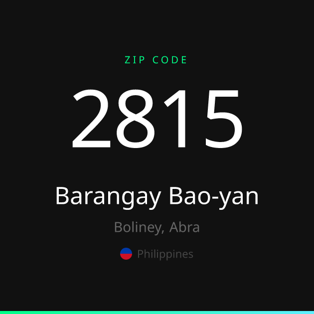 Shareable ZIP code 2815 card for Barangay Bao-yan, dark theme