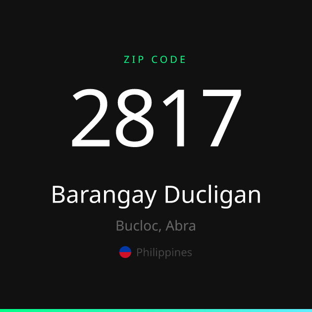 Shareable ZIP code 2817 card for Barangay Ducligan, dark theme