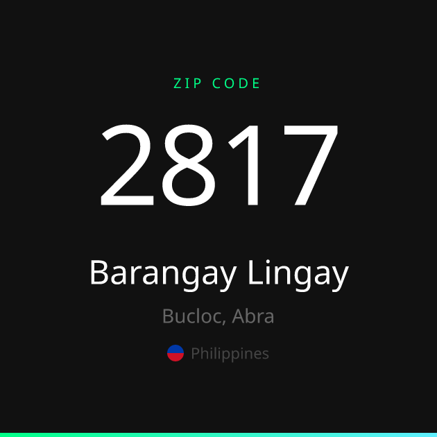 Shareable ZIP code 2817 card for Barangay Lingay, dark theme