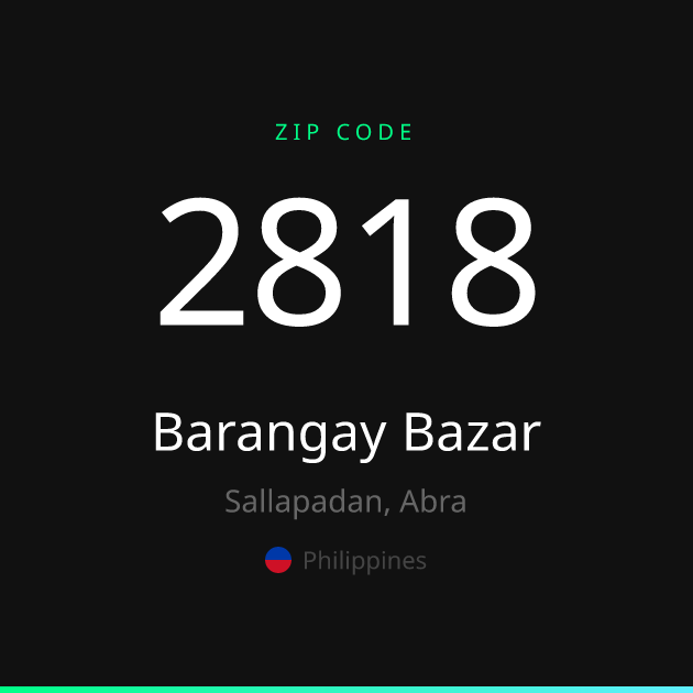 Shareable ZIP code 2818 card for Barangay Bazar, dark theme