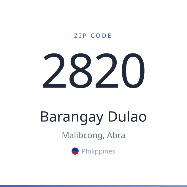 Shareable ZIP code 2820 card for Barangay Dulao, light theme