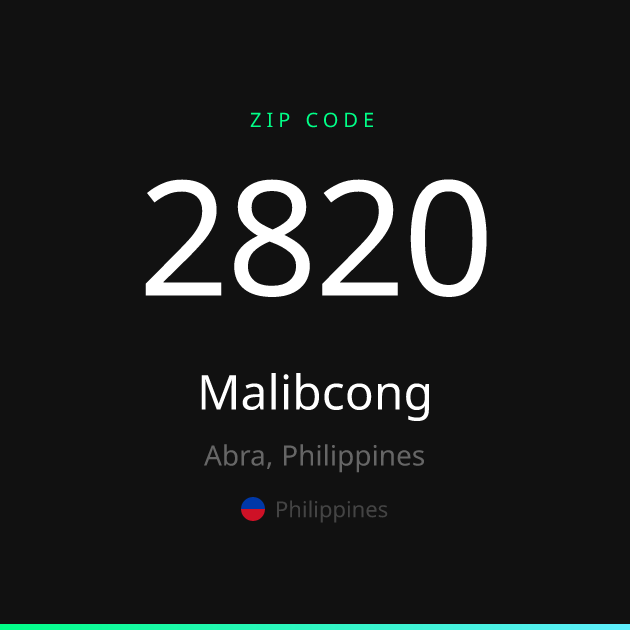Shareable ZIP code 2820 card for Malibcong, dark theme