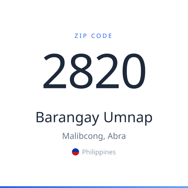 Shareable ZIP code 2820 card for Barangay Umnap, light theme