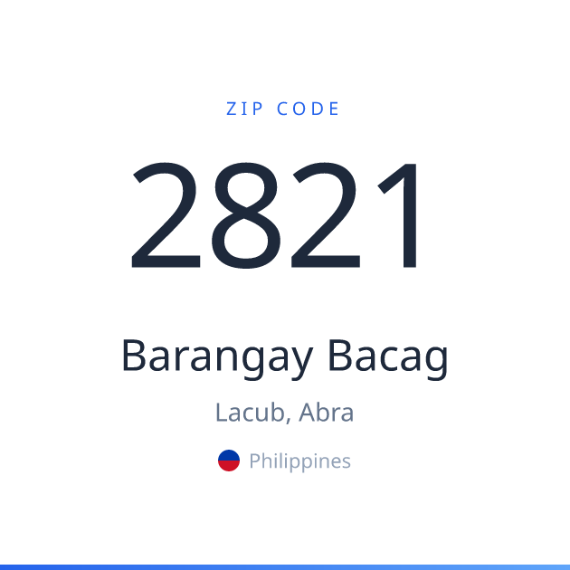 Shareable ZIP code 2821 card for Barangay Bacag, light theme