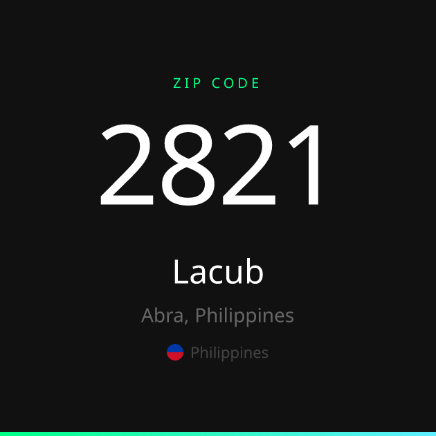 Shareable ZIP code 2821 card for Lacub, dark theme