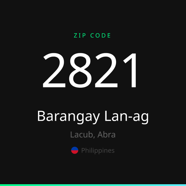 Shareable ZIP code 2821 card for Barangay Lan-ag, dark theme