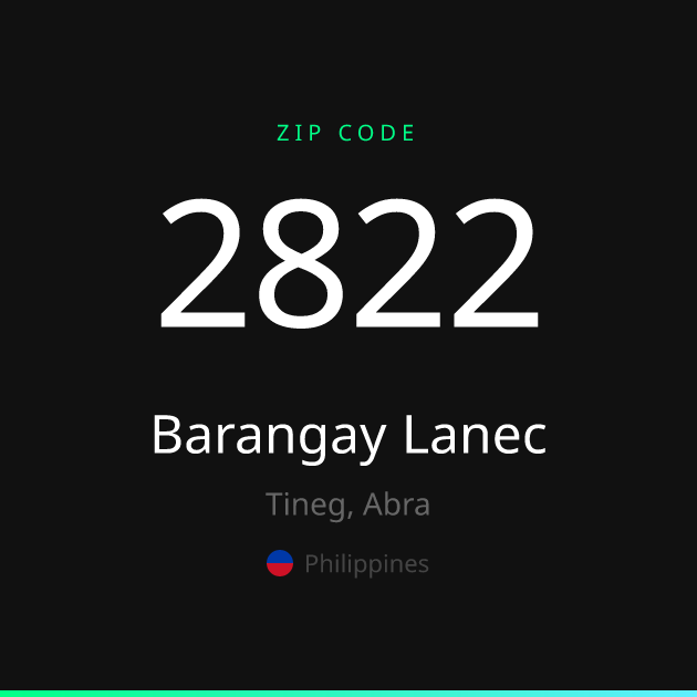 Shareable ZIP code 2822 card for Barangay Lanec, dark theme