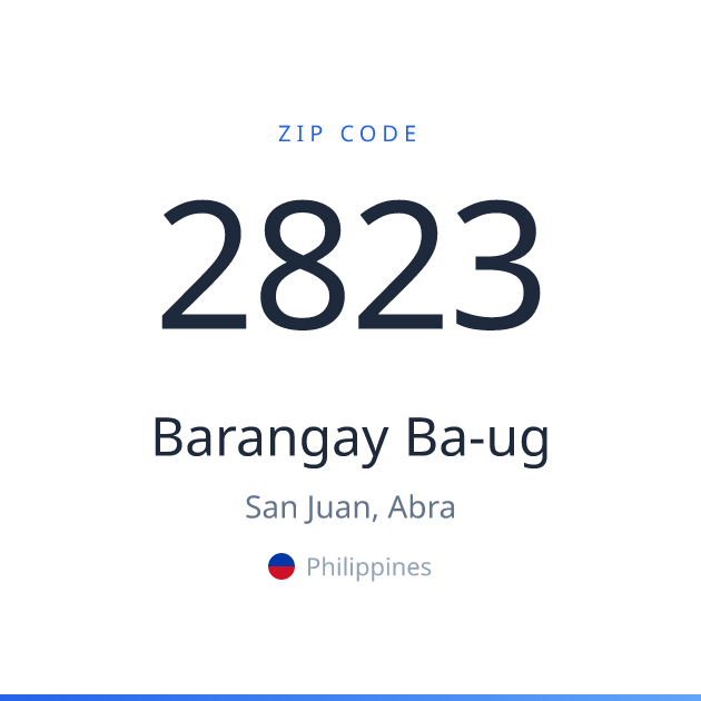 Shareable ZIP code 2823 card for Barangay Ba-ug, light theme