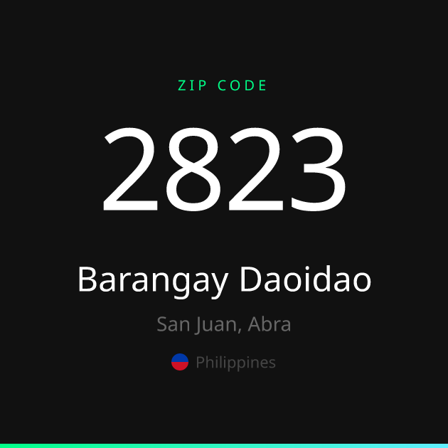 Shareable ZIP code 2823 card for Barangay Daoidao, dark theme