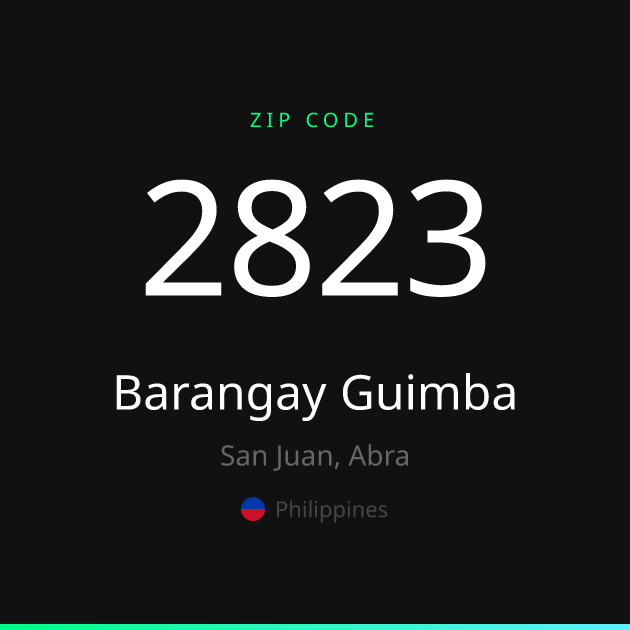Shareable ZIP code 2823 card for Barangay Guimba, dark theme