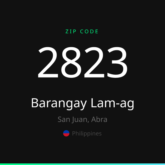Shareable ZIP code 2823 card for Barangay Lam-ag, dark theme
