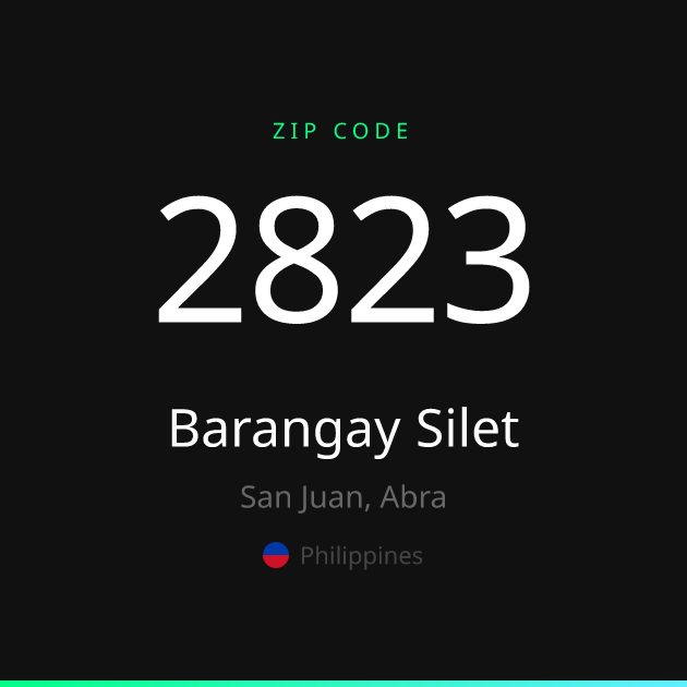 Shareable ZIP code 2823 card for Barangay Silet, dark theme