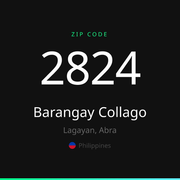 Shareable ZIP code 2824 card for Barangay Collago, dark theme