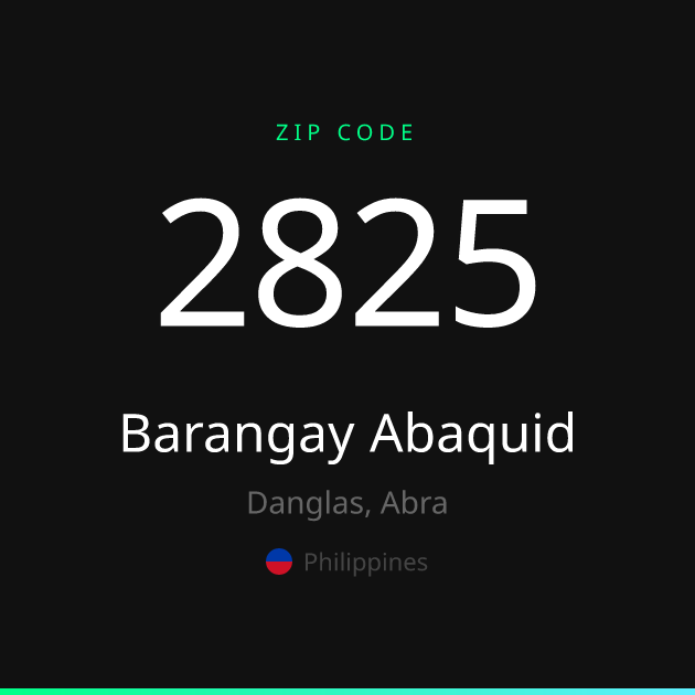 Shareable ZIP code 2825 card for Barangay Abaquid, dark theme