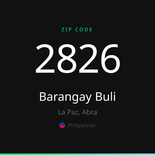 Shareable ZIP code 2826 card for Barangay Buli, dark theme