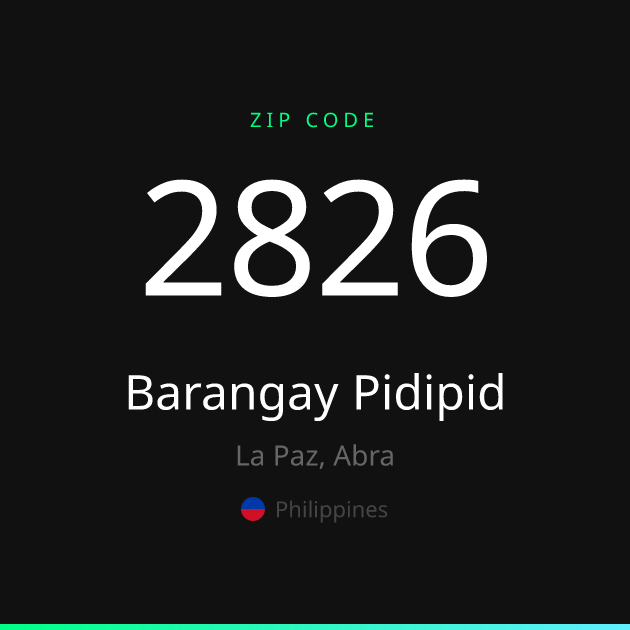 Shareable ZIP code 2826 card for Barangay Pidipid, dark theme