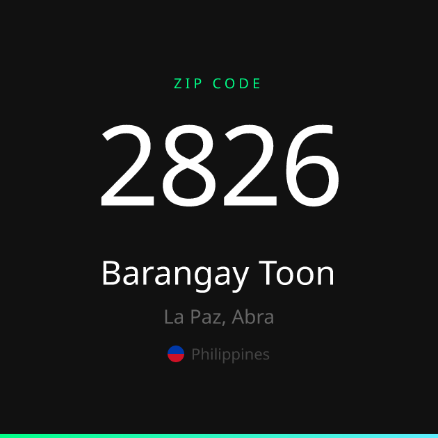 Shareable ZIP code 2826 card for Barangay Toon, dark theme