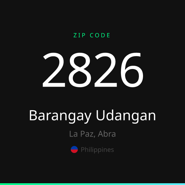 Shareable ZIP code 2826 card for Barangay Udangan, dark theme