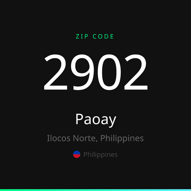 Shareable ZIP code 2902 card for Paoay, dark theme