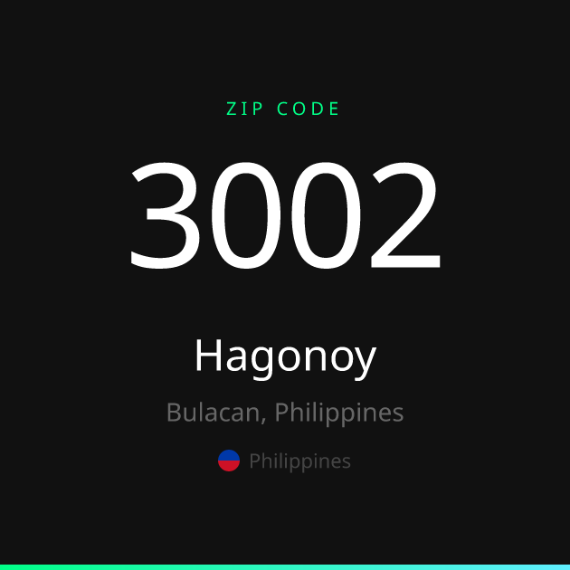 Shareable ZIP code 3002 card for Hagonoy, dark theme