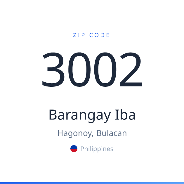 Shareable ZIP code 3002 card for Barangay Iba, light theme