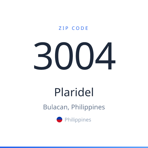 Shareable ZIP code 3004 card for Plaridel, light theme