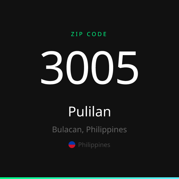 Shareable ZIP code 3005 card for Pulilan, dark theme