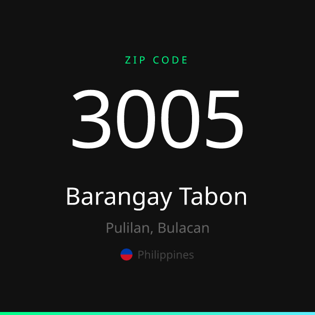Shareable ZIP code 3005 card for Barangay Tabon, dark theme