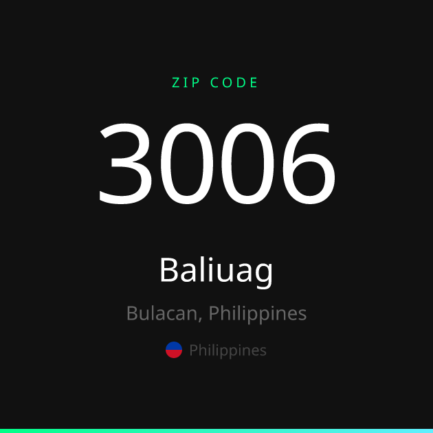 Shareable ZIP code 3006 card for Baliuag, dark theme