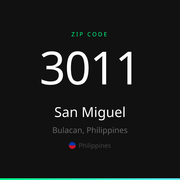 Shareable ZIP code 3011 card for San Miguel, dark theme