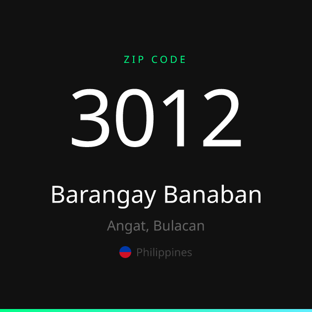 Shareable ZIP code 3012 card for Barangay Banaban, dark theme