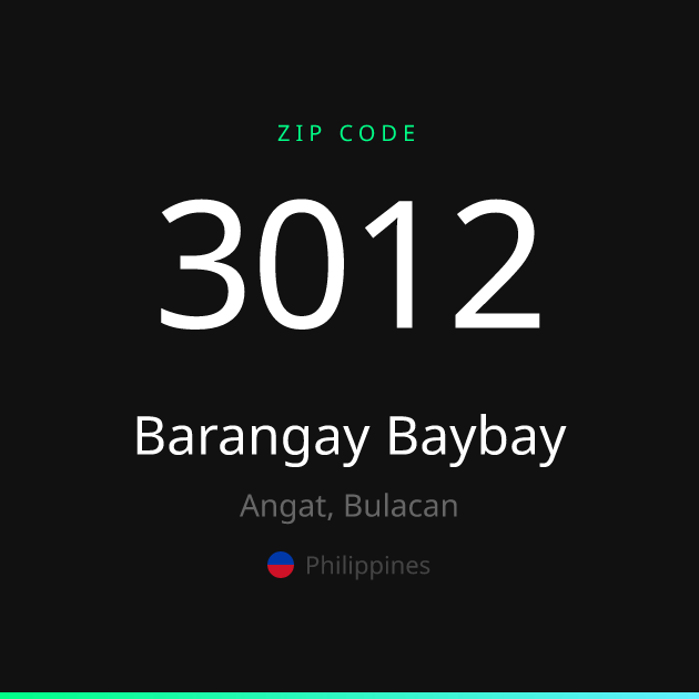 Shareable ZIP code 3012 card for Barangay Baybay, dark theme