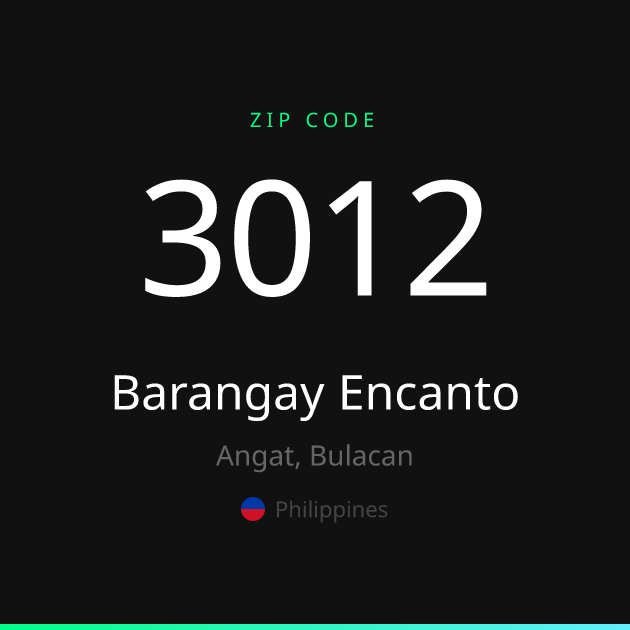 Shareable ZIP code 3012 card for Barangay Encanto, dark theme