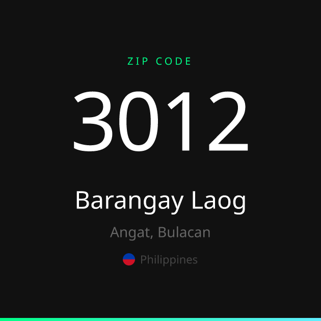 Shareable ZIP code 3012 card for Barangay Laog, dark theme