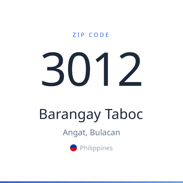 Shareable ZIP code 3012 card for Barangay Taboc, light theme