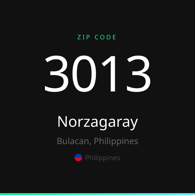 Shareable ZIP code 3013 card for Norzagaray, dark theme